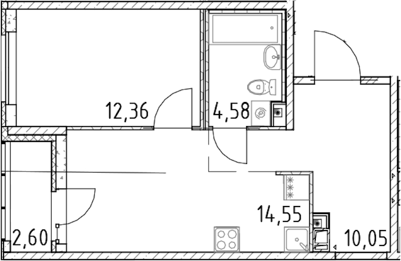 1-комнатная квартира 41.54 м², 8/17 эт., ЖК «Город Первых»